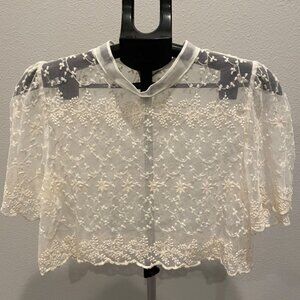 Lace Mesh Crop Top-Ivory